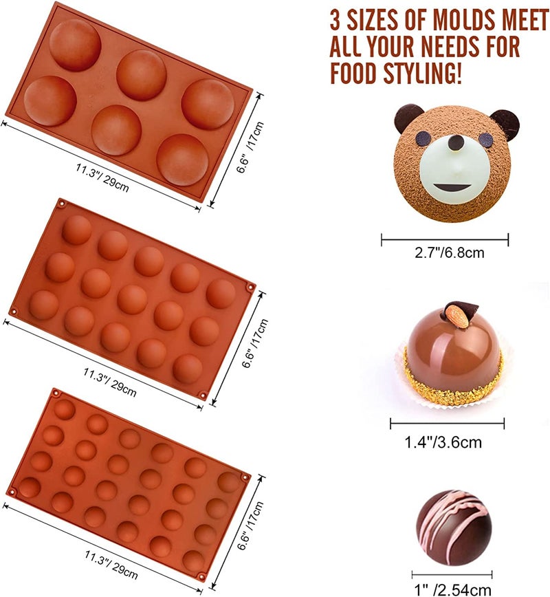 Walfos Semi Sphere Silicone Mold, Silicone Chocolate Molds,3 Packs Baking Molds for Making Chocolate, Cake, Jelly, Dome Mousse (6 Cups, 15 Cups and 24 Cups) - Image 3